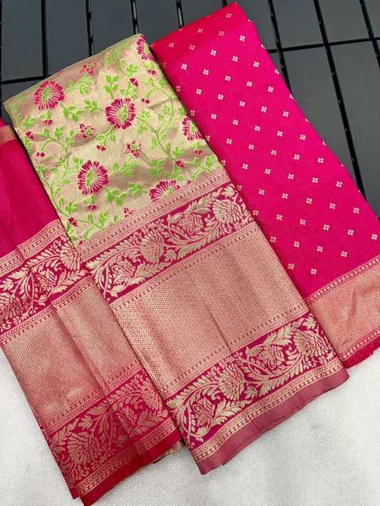 Gold & Dark Pink Coloured Kanjivaram Pattu Silk with Zari Women Ethnic Party wear Lehenga choli ( Half Saree) & Banarasi Silk Dupatta!!