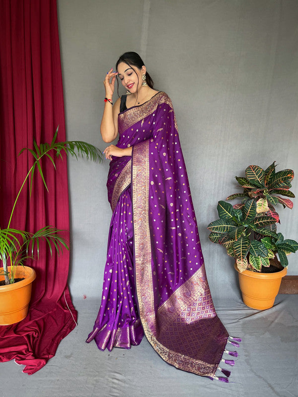 Purple & Multi Coloured with Copper & Golden Zari & Beautiful Motifs, Rich Pallu Women Designer Soft Silk Saree with Blouse!!