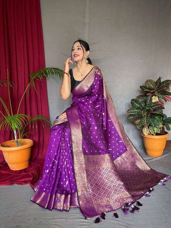 Purple & Multi Coloured with Copper & Golden Zari & Beautiful Motifs, Rich Pallu Women Designer Soft Silk Saree with Blouse!!