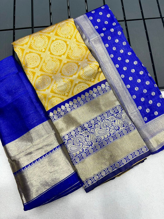 Mustard Yellow & Blue Coloured Kanjivaram Pattu Silk with Zari Women Ethnic Party wear Lehenga choli ( Half Saree) & Banarasi Silk Dupatta!!
