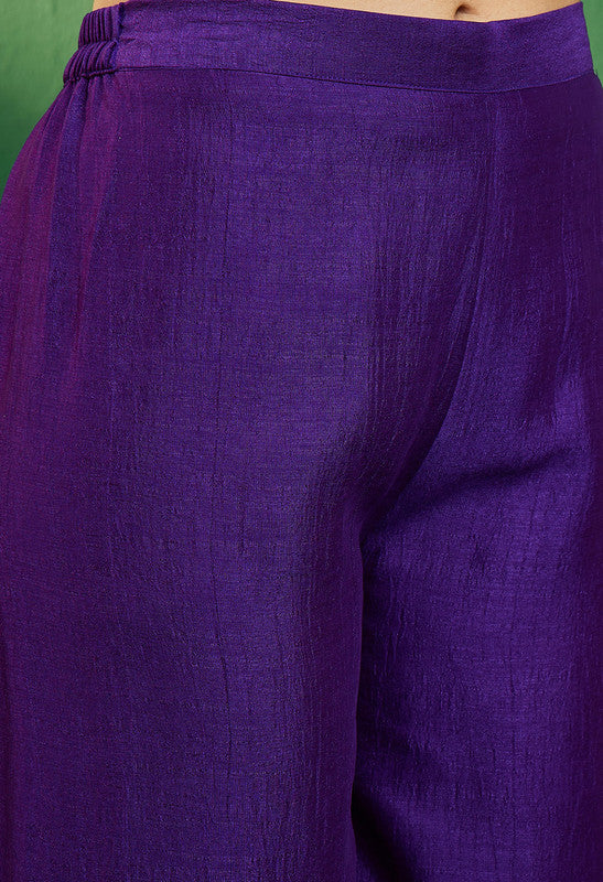 Purple Coloured Premium Vichitra Silk Zari Sequence Embroidered Work Women Designer Party wear Kurta with Palazzo & Dupatta!!