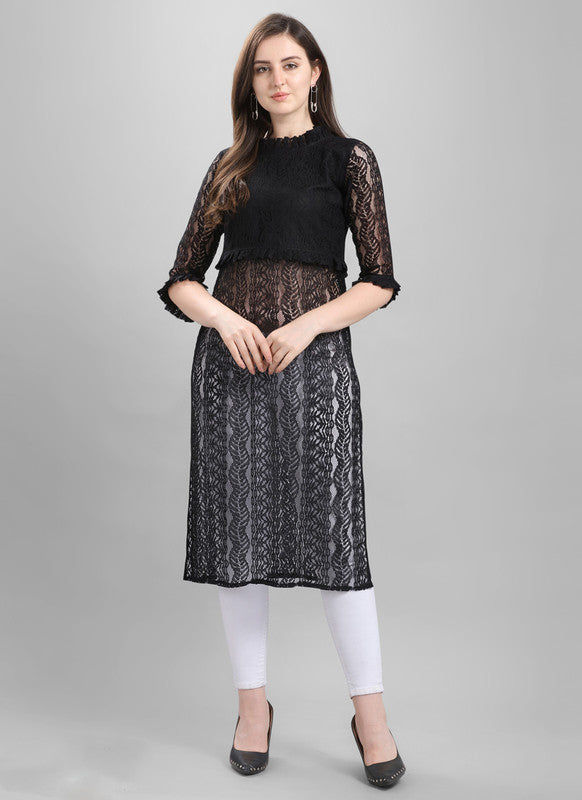 black kurti with net sleeves