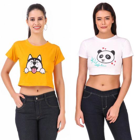 Mustard Dog & White Panda Print Combo(2 Tops) Crop Tops!!
