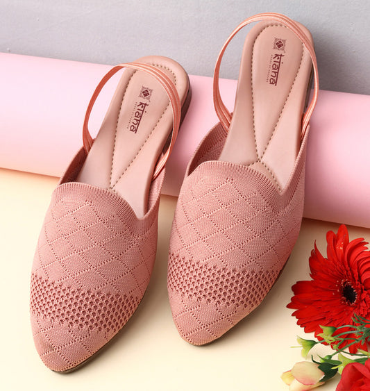 Women's Pink Synthetic Pointed Shape Printed Casual Bellies!!