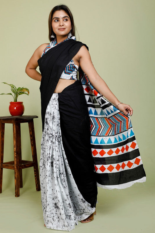 BEAUTIFUL HAND PRINTED MUL COTTON SAREE!! – Royskart