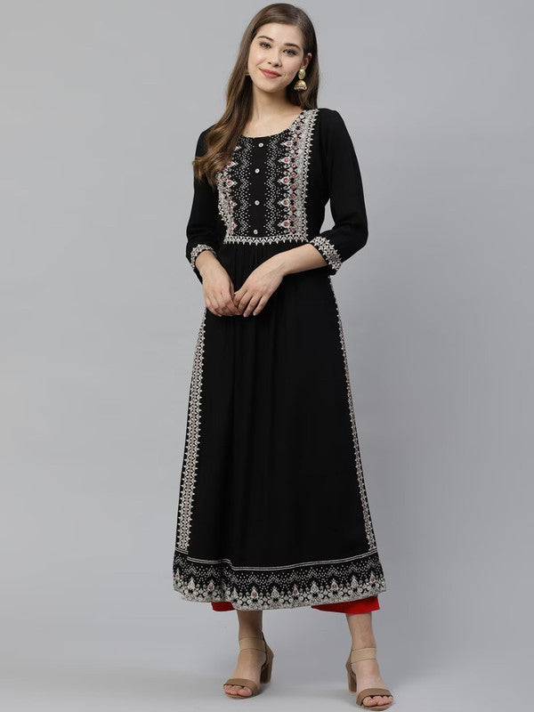 Black Three Quarter Sleeve A Line Dress