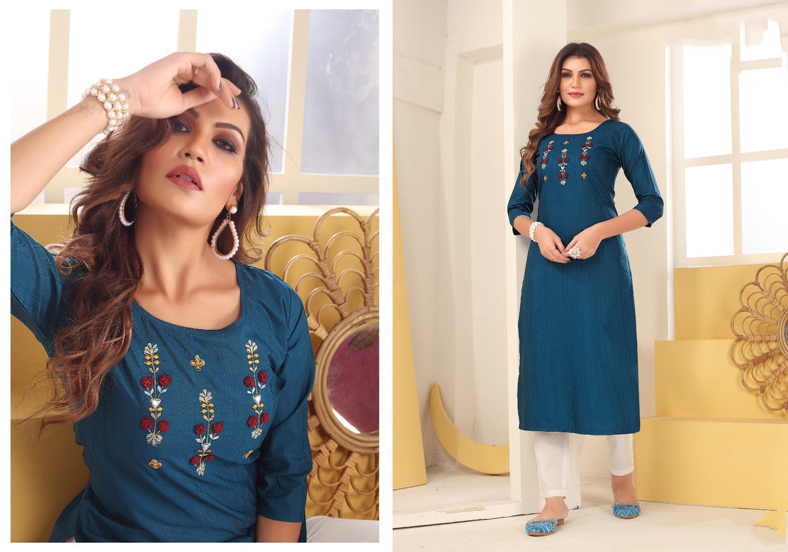 Teal Coloured Designer Cotton Kurti with Pant!! – Royskart