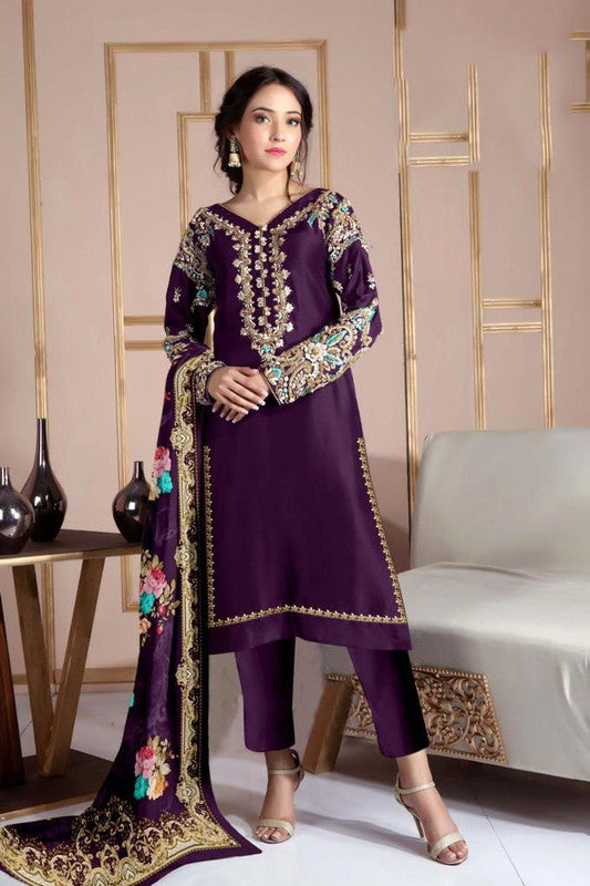 Pant Suits : Black georgette heavy embroidered designer pant