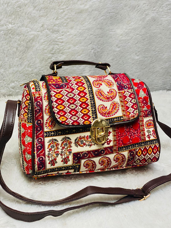 Embroidered Double Partition Sling Bag