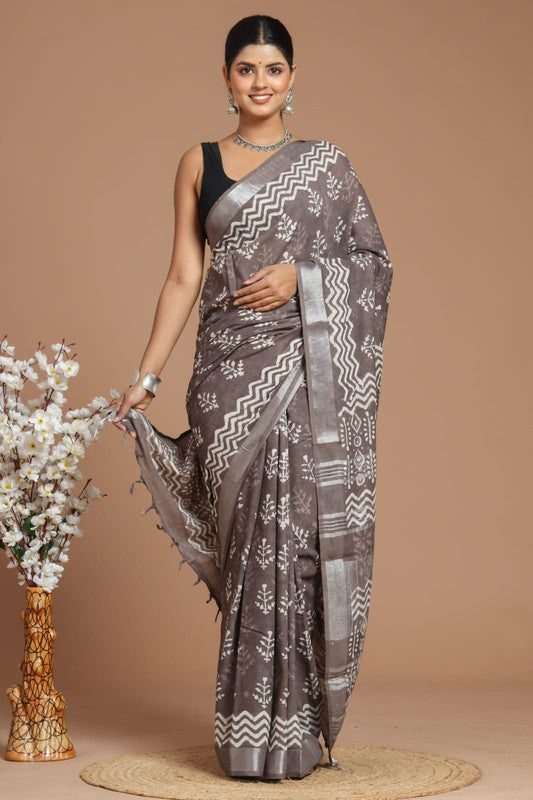 Beautiful Linen Soft Cotton Black Saree!! – Royskart