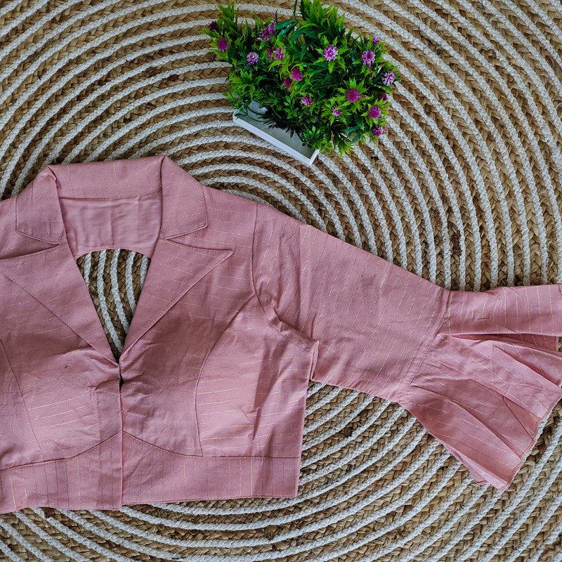 Pink Coloured Pure Cotton collar Blouse With Designer Sleeves