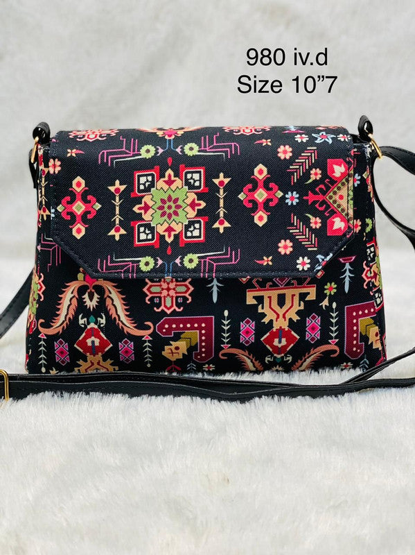 Embroidered Double Partition Sling Bag