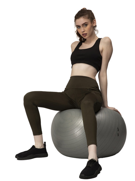 Olive Green Coloured Premium Polyester Lycra Stretchable And Sweat Free Ultrasoft Comfortable Women Yoga Pants!!