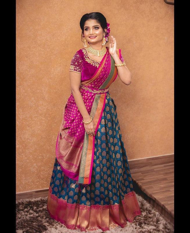Rucha RoyalBlue Kanjivaram Silk Saree With Classy Touch Of