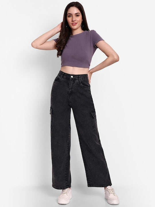 Black Coloured Premium Denim Lycra with Stretchable Full Length Solid Women  Casual/Party wear Straight Fit Wide Leg Jeans!! at Rs 648.00, Women Slim  Fit Jeans