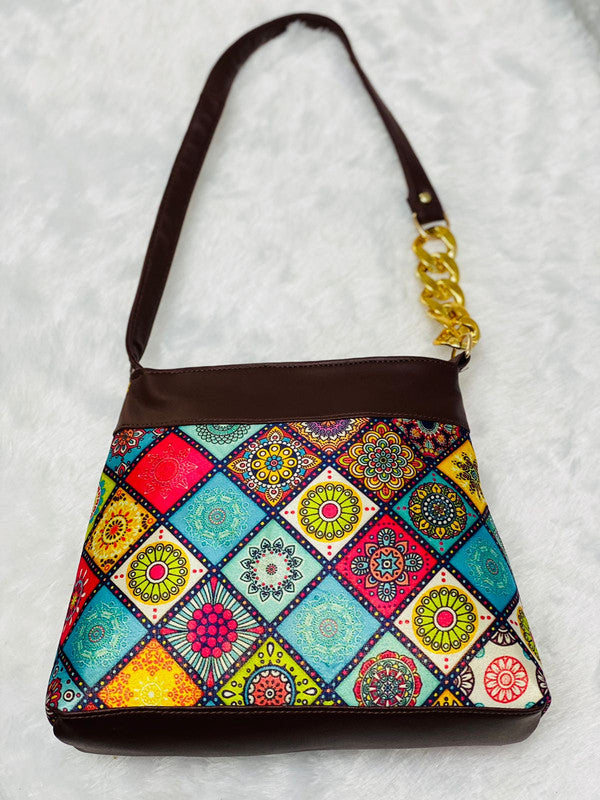 Embroidered Double Partition Sling Bag