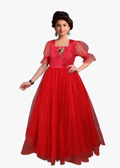 Red colour hot sale net gown