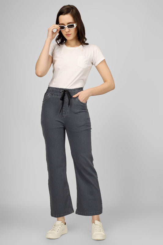 Grey Coloured Premium Silky Full length Stretchable Button Closure Women Casual/Party wear Straight Fit Jogger Jeans!!