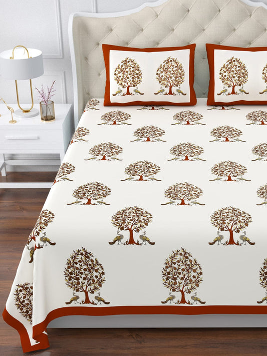 Maroon & Multi Coloured Pure Cotton with Beautiful Hand Block Printed King size Double Bed sheet with 2 Pillow covers!!