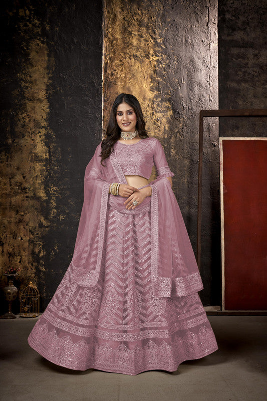 Light Pink Coloured Premium Net Heavy Multi Embroidered with Sequence Work Woman Designer Party wear Lehenga Choli