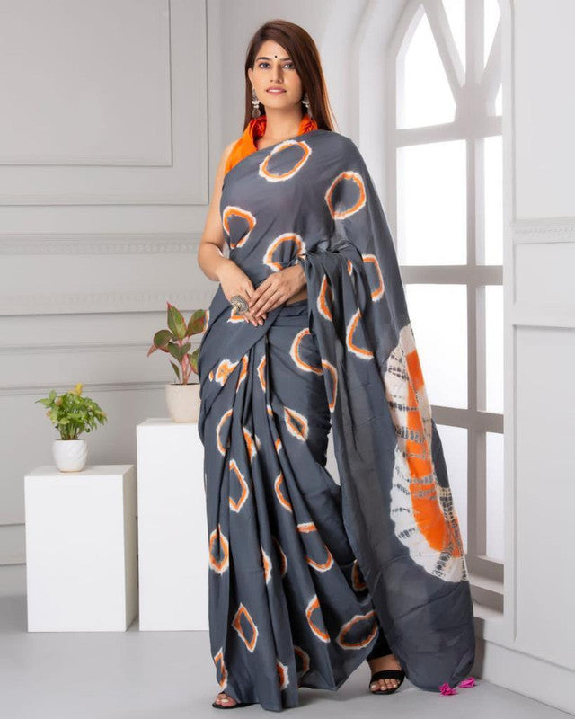 Grey Hand Printed Mul Cotton Sarees with Blouse!! – Royskart