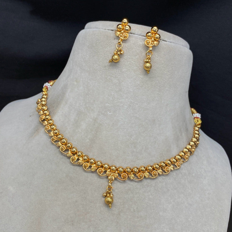 Gold Coloured Pure Brass and Copper Women Designer Gold Plated Necklace with Earrings Set!!