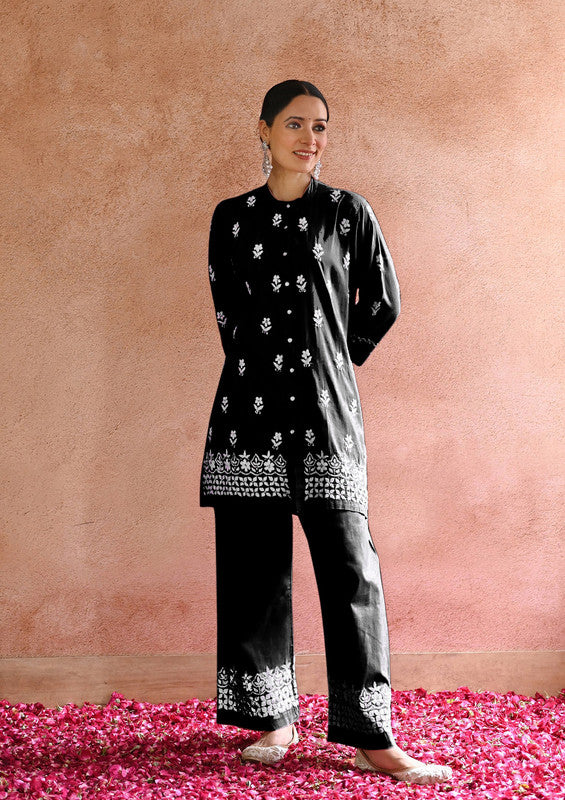 Black Coloured Heavy Rayon with Chikankari Embroidery Work Women Designer Party/Casual wear Co-Ord Set- Top with Bottom!!