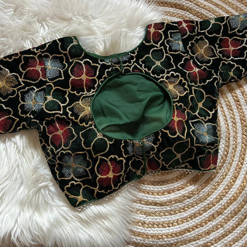 Green & Multi Coloured Velvete Cover with Beautiful Sequence work Woman Designer Ethnic/Partywear Ready made Blouse - 38 Size Fits Up to 42 Inch!!