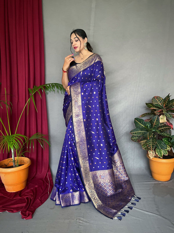 Blue & Multi Coloured with Copper & Golden Zari & Beautiful Motifs, Rich Pallu Women Designer Soft Silk Saree with Blouse!!