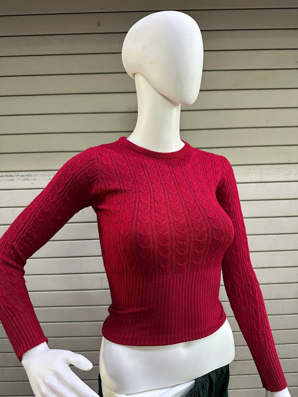 Red Coloured Woollen with Print & Thermal Woman Designer Winter Special Ready made Blouse - 32 Size Fits Up to 40 Inch!!