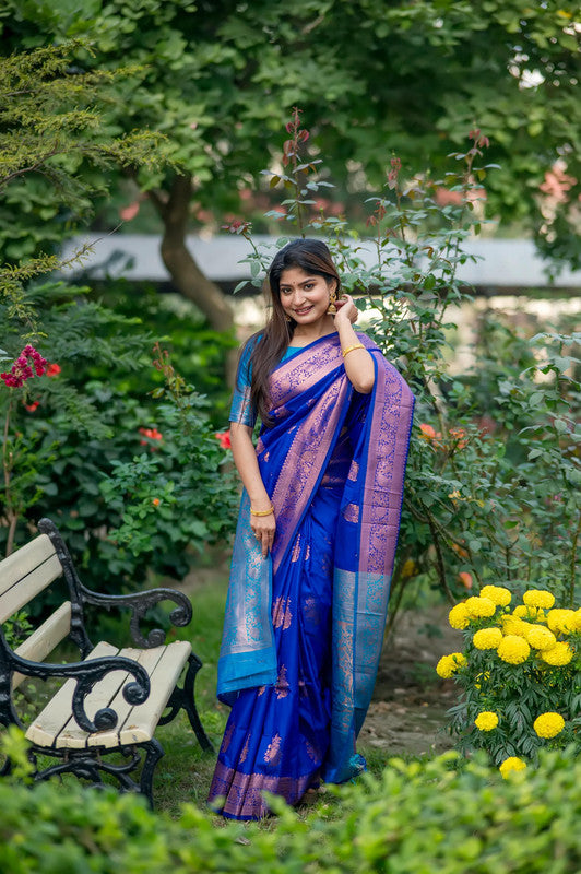 Blue Coloured Soft Banarasi Katan Silk with Zari Woven & Rich Pallu Women Ethnic/Festival wear Soft Silk Saree with Blouse!!