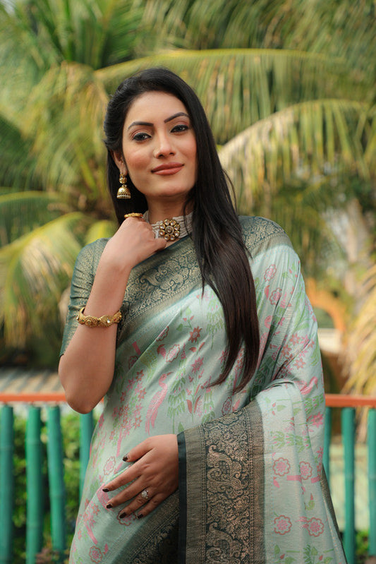Light Green & Multi Coloured with Shine & Shimmer, Sheer Skin Women Designer Kanjivaram Soft Silk Saree with Blouse!!