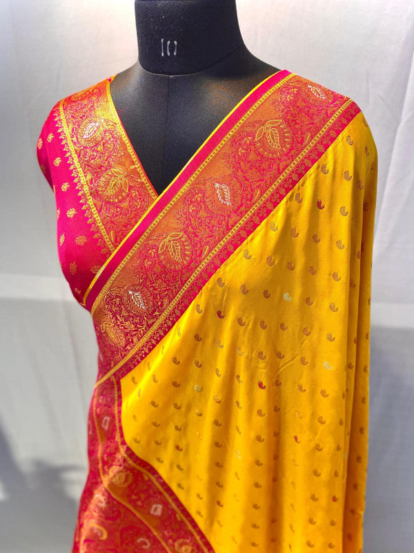 Yellow with Rani Pink & Red Coloured Soft Paithani silk with Weaving Border & Rich Pallu Women Festival/ Party wear Silk Saree with Blouse!!