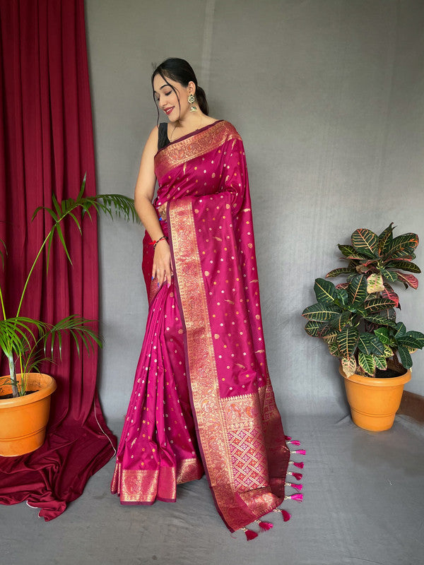 Dark Pink & Multi Coloured with Copper & Golden Zari & Beautiful Motifs, Rich Pallu Women Designer Soft Silk Saree with Blouse!!