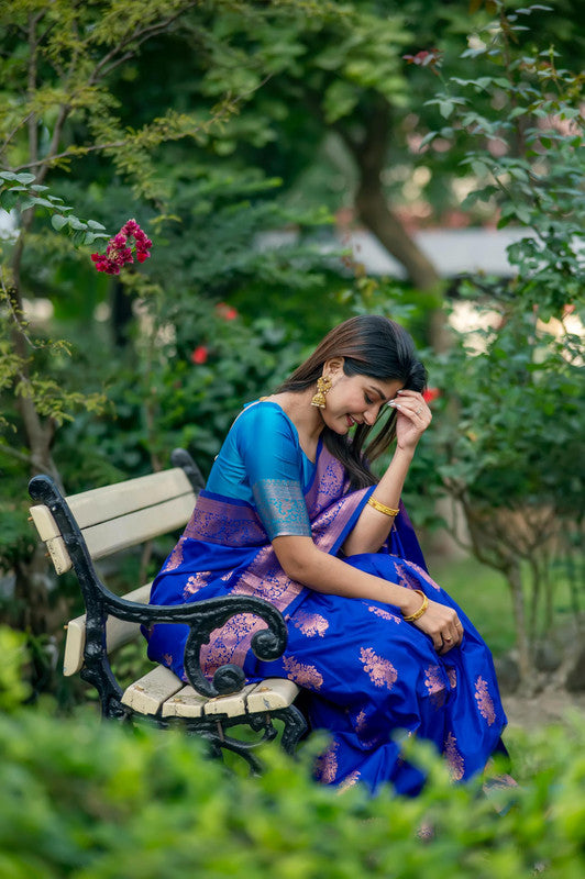 Blue Coloured Soft Banarasi Katan Silk with Zari Woven & Rich Pallu Women Ethnic/Festival wear Soft Silk Saree with Blouse!!