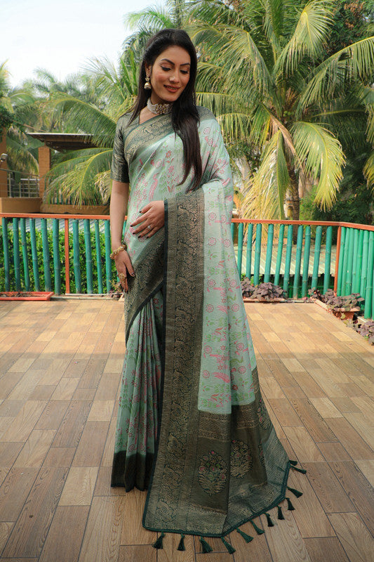 Light Green & Multi Coloured with Shine & Shimmer, Sheer Skin Women Designer Kanjivaram Soft Silk Saree with Blouse!!