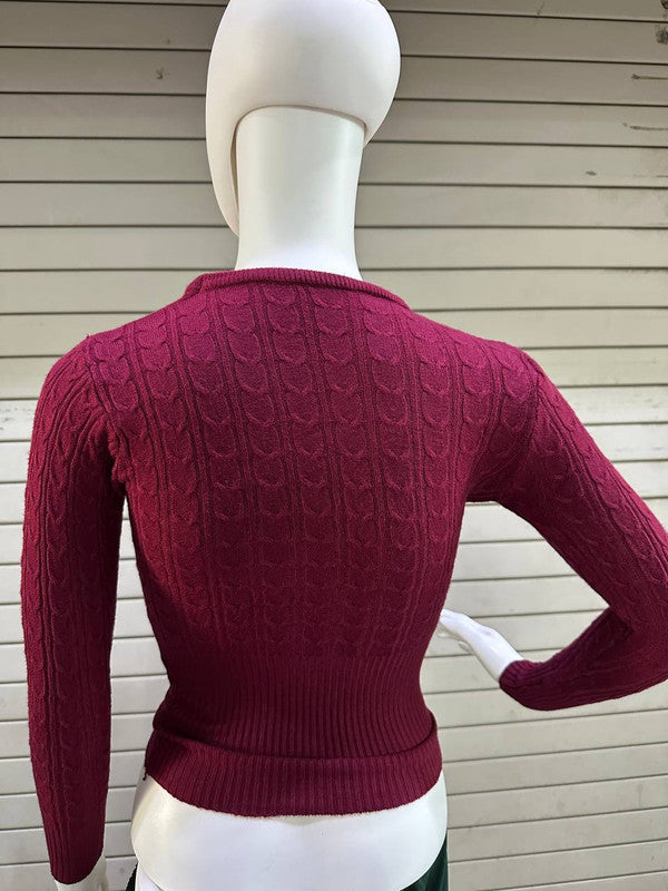 Maroon Coloured Woollen with Print & Thermal Woman Designer Winter Special Ready made Blouse - 32 Size Fits Up to 40 Inch!!