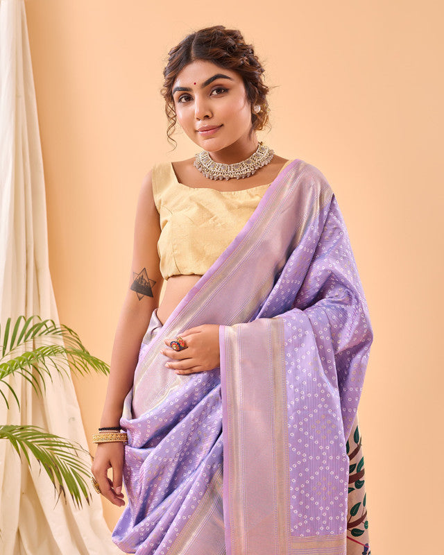 Purple & Multi Coloured Pure Heavy Bandhani weaving with Paithani pallu Women Ethnic/Party wear Silk Saree with Blouse!!