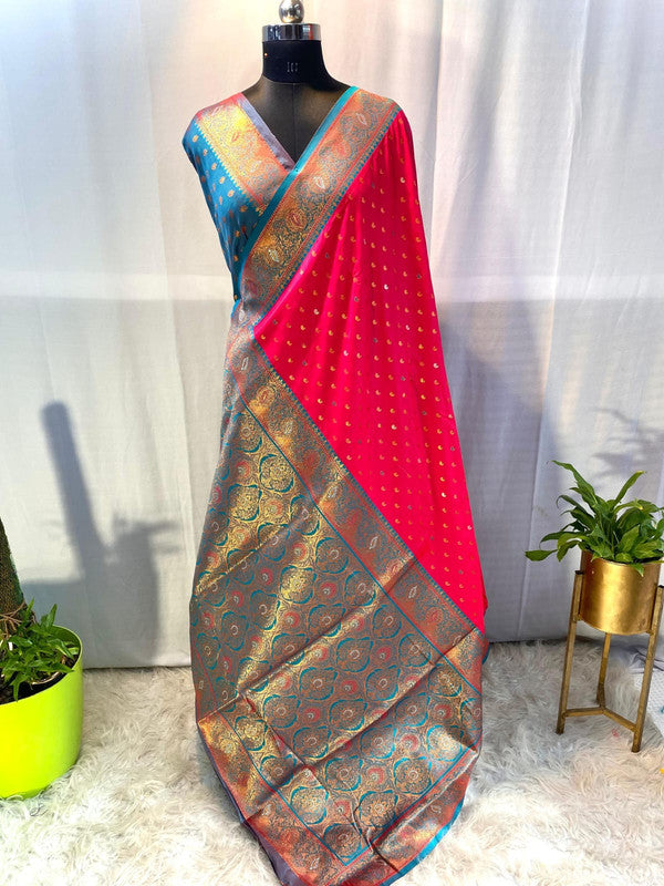 Red with Blue & Multi Coloured Soft Paithani silk with Weaving Border & Rich Pallu Women Festival/ Party wear Silk Saree with Blouse!!