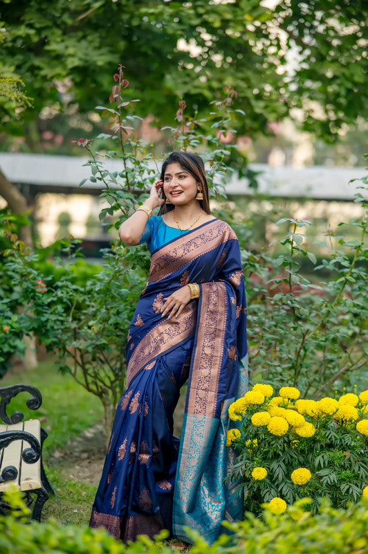 Navy Blue Coloured Soft Banarasi Katan Silk with Zari Woven & Rich Pallu Women Ethnic/Festival wear Soft Silk Saree with Blouse!!