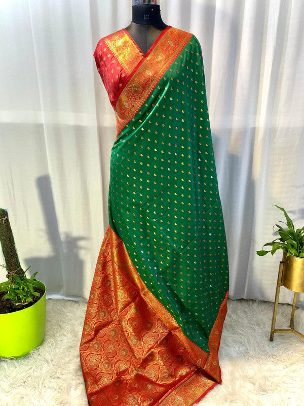 Green with Red Coloured Soft Paithani silk with Weaving Border & Rich Pallu Women Festival/ Party wear Silk Saree with Blouse!!