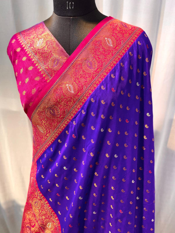 Blue with Rani Pink & Red Coloured Soft Paithani silk with Weaving Border & Rich Pallu Women Festival/ Party wear Silk Saree with Blouse!!