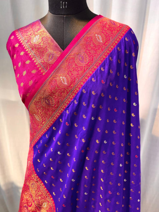 Blue with Rani Pink & Red Coloured Soft Paithani silk with Weaving Border & Rich Pallu Women Festival/ Party wear Silk Saree with Blouse!!