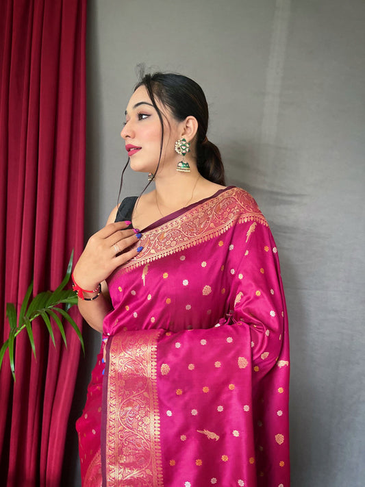 Dark Pink & Multi Coloured with Copper & Golden Zari & Beautiful Motifs, Rich Pallu Women Designer Soft Silk Saree with Blouse!!