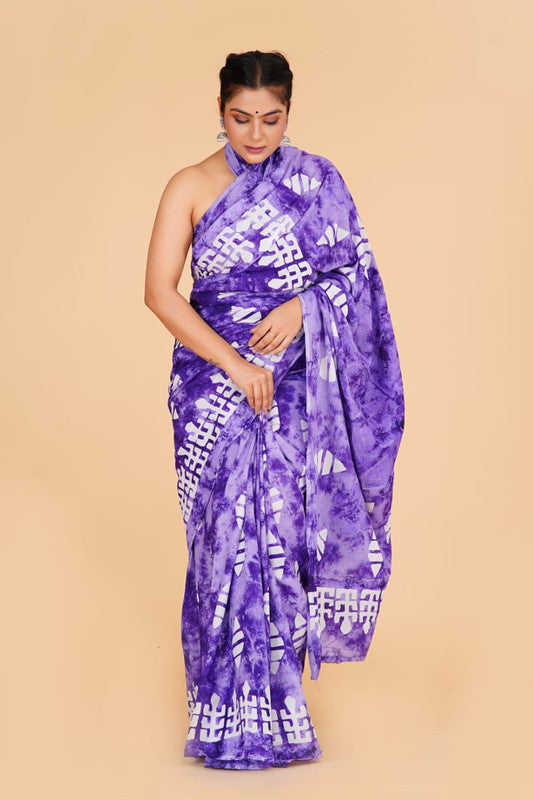 Blue with White Coloured Pure Cotton with Beautiful Applique Hand Cut Work Women Party/Casual wear Hand Block Printed Cotton Saree with Blouse!!