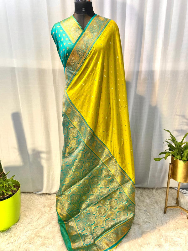 Mehendi Green with Rama Blue Coloured Soft Paithani silk with Weaving Border & Rich Pallu Women Festival/ Party wear Silk Saree with Blouse!!