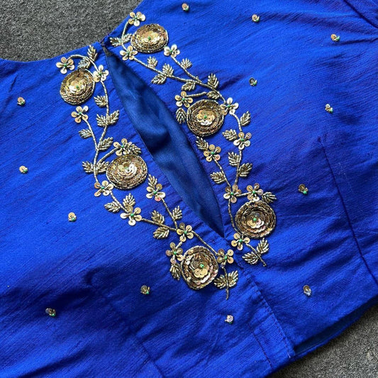 Blue & Multi Coloured Elzara Silk with Beautiful Handwork Woman Designer Ethnic/Partywear Ready made Blouse - 38 Size Fits Up to 42 Inch!!