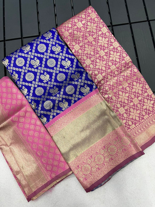 Blue & Pink Coloured Kanjivaram Pattu Silk with Zari Women Ethnic Party wear Lehenga choli ( Half Saree) & Banarasi Silk Dupatta!!