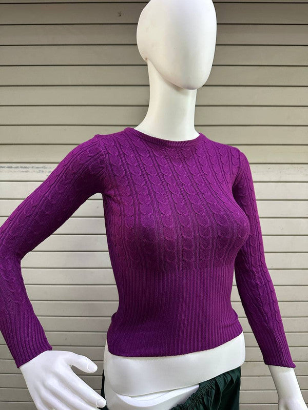 Purple Coloured Woollen with Print & Thermal Woman Designer Winter Special Ready made Blouse - 32 Size Fits Up to 40 Inch!!