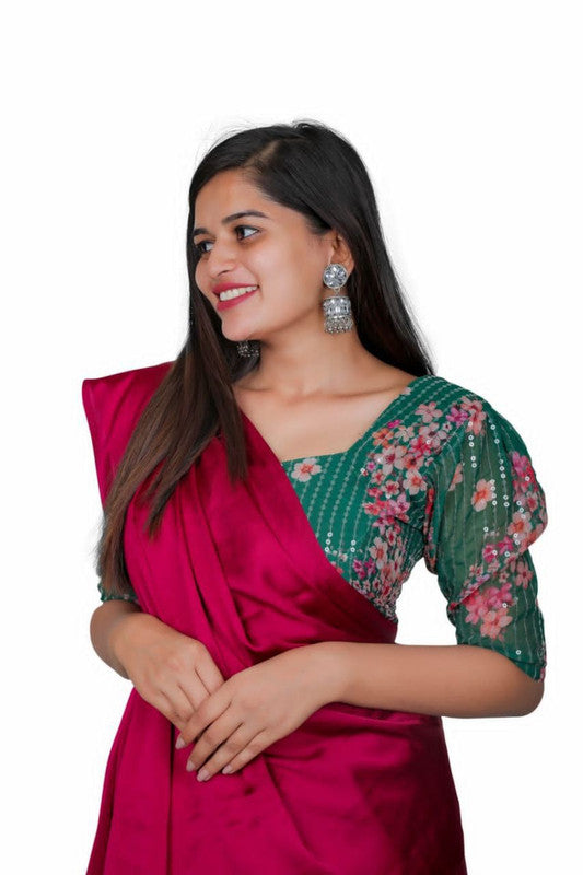 Pink & Multi Coloured Heavy Georgettet with Sequence work & Digital Print Woman Designer Ethnic/Partywear Ready made Blouse - 38 Size Fits Up to 40 Inch!!